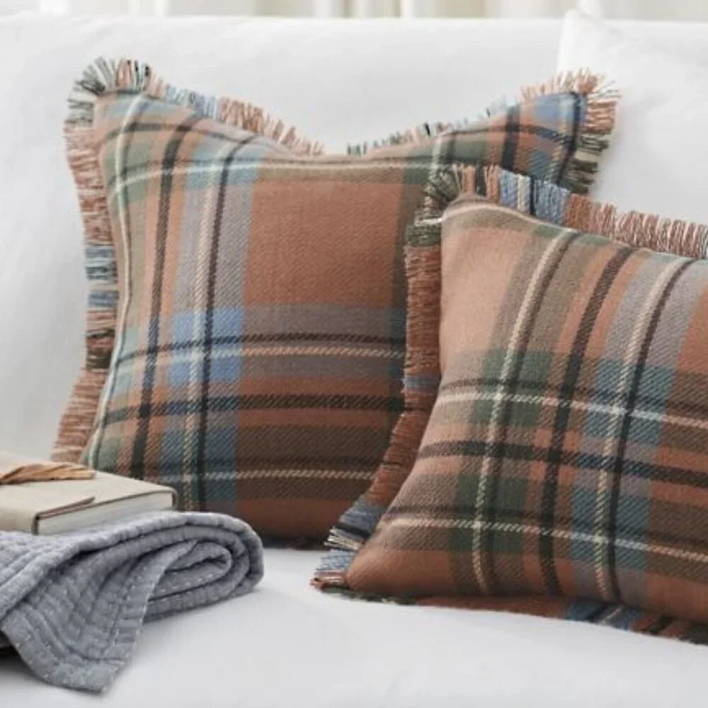 Grandin Road Farmhouse Fall Plaid Pillow 18